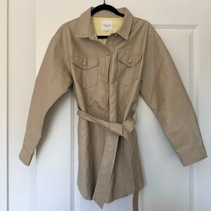 Le Lis (M) Taupe Faux Leather Belted Mini Dress- Longsleeve, Button Up, Fall